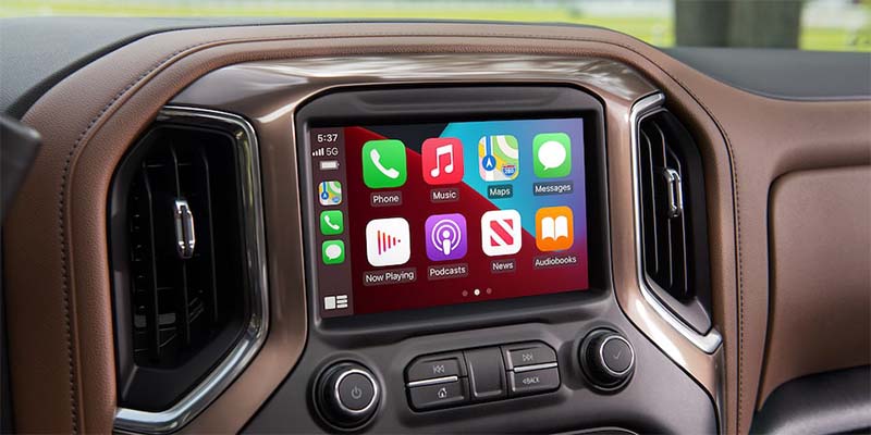 Close up view of the touchscreen inside of a 2024 Silverado 3500 HD
