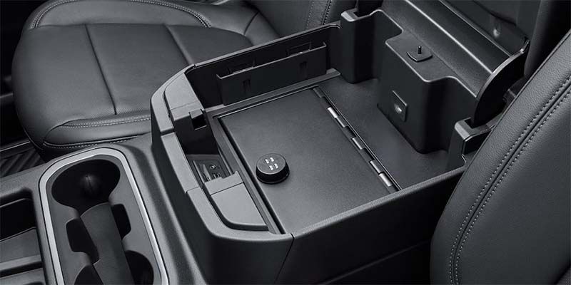 Close up view of the console inside of a 2024 Silverado 3500 HD